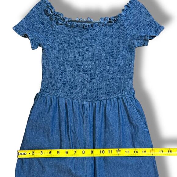 Blue Rain Denim Jumper Womens Blue Ellison Smocked Chambray Pantsuit Size S - Picture 9 of 12